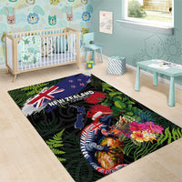 New Zealand Christmas Area Rug Meri Kirihimete-Tuatara and Pohutukawa Black Color LT03 - Polynesian Pride