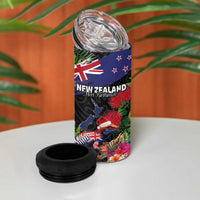 New Zealand Christmas 4 in 1 Can Cooler Tumbler Meri Kirihimete-Tuatara and Pohutukawa Black Color LT03 - Polynesian Pride