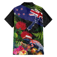 New Zealand Christmas Hawaiian Shirt Meri Kirihimete-Tuatara and Pohutukawa Black Color LT03 - Polynesian Pride