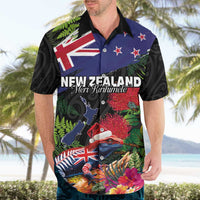 New Zealand Christmas Hawaiian Shirt Meri Kirihimete-Tuatara and Pohutukawa Black Color LT03 - Polynesian Pride