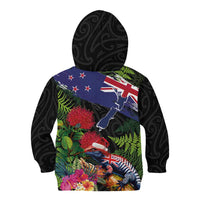 New Zealand Christmas Kid Hoodie Meri Kirihimete-Tuatara and Pohutukawa Black Color LT03 - Polynesian Pride