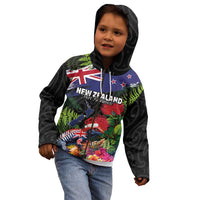 New Zealand Christmas Kid Hoodie Meri Kirihimete-Tuatara and Pohutukawa Black Color LT03 - Polynesian Pride