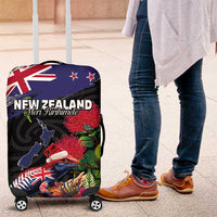 New Zealand Christmas Luggage Cover Meri Kirihimete-Tuatara and Pohutukawa Black Color LT03 Black - Polynesian Pride
