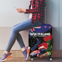 New Zealand Christmas Luggage Cover Meri Kirihimete-Tuatara and Pohutukawa Black Color LT03 - Polynesian Pride