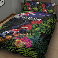 New Zealand Christmas Quilt Bed Set Meri Kirihimete-Tuatara and Pohutukawa Black Color LT03 - Polynesian Pride