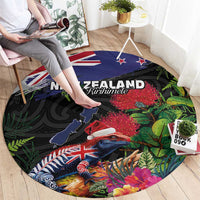 New Zealand Christmas Round Carpet Meri Kirihimete-Tuatara and Pohutukawa Black Color LT03 - Polynesian Pride