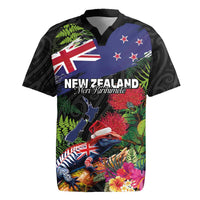 New Zealand Christmas Rugby Jersey Meri Kirihimete-Tuatara and Pohutukawa Black Color LT03 Black - Polynesian Pride