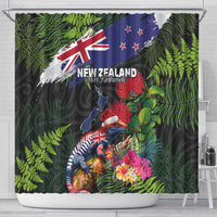 New Zealand Christmas Shower Curtain Meri Kirihimete-Tuatara and Pohutukawa Black Color LT03 - Polynesian Pride