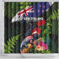 New Zealand Christmas Shower Curtain Meri Kirihimete-Tuatara and Pohutukawa Black Color LT03 - Polynesian Pride