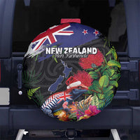New Zealand Christmas Spare Tire Cover Meri Kirihimete-Tuatara and Pohutukawa Black Color LT03 No hole Black - Polynesian Pride
