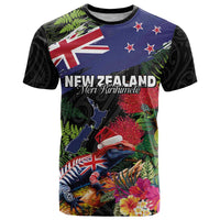 New Zealand Christmas T Shirt Meri Kirihimete-Tuatara and Pohutukawa Black Color LT03 Black - Polynesian Pride