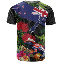 New Zealand Christmas T Shirt Meri Kirihimete-Tuatara and Pohutukawa Black Color LT03 - Polynesian Pride