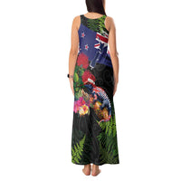 New Zealand Christmas Tank Maxi Dress Meri Kirihimete-Tuatara and Pohutukawa Black Color LT03 - Polynesian Pride