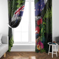 New Zealand Christmas Window Curtain Meri Kirihimete-Tuatara and Pohutukawa Black Color LT03 - Polynesian Pride