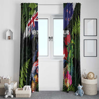 New Zealand Christmas Window Curtain Meri Kirihimete-Tuatara and Pohutukawa Black Color LT03 - Polynesian Pride