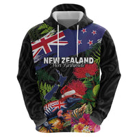 New Zealand Christmas Zip Hoodie Meri Kirihimete-Tuatara and Pohutukawa Black Color LT03 - Polynesian Pride