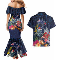 Australia and New Zealand Couples Matching Mermaid Dress and Hawaiian Shirt Merry Christmas-Tuatara and Koala with Plants Xmas Style LT03 - Polynesian Pride
