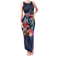 Australia and New Zealand Family Matching Tank Maxi Dress and Hawaiian Shirt Merry Christmas-Tuatara and Koala with Plants Xmas Style LT03 Mom's Dress Navy - Polynesian Pride