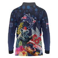 Australia and New Zealand Long Sleeve Polo Shirt Merry Christmas-Tuatara and Koala with Plants Xmas Style