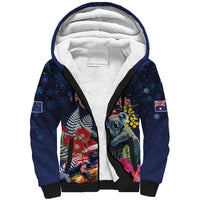 Australia and New Zealand Sherpa Hoodie Merry Christmas-Tuatara and Koala with Plants Xmas Style LT03 Unisex Navy - Polynesian Pride