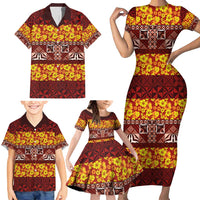 Samoa Siapo and Tapa Family Matching Short Sleeve Bodycon Dress and Hawaiian Shirt Pacific Tribal Pattern with Hibiscus Striped Style LT03 - Polynesian Pride