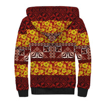 Samoa Siapo and Tapa Sherpa Hoodie Pacific Tribal Pattern with Hibiscus Striped Style