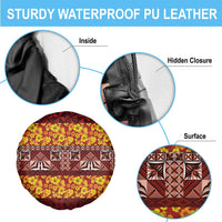 Samoa Siapo and Tapa Spare Tire Cover Pacific Tribal Pattern with Hibiscus Striped Style