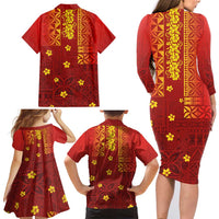 Samoa Tapa Pacific Tribal Pattern Family Matching Long Sleeve Bodycon Dress and Hawaiian Shirt Hibiscus and Plumeria LT03 - Polynesian Pride
