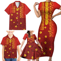 Samoa Tapa Pacific Tribal Pattern Family Matching Short Sleeve Bodycon Dress and Hawaiian Shirt Hibiscus and Plumeria LT03 - Polynesian Pride