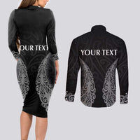 New Zealand Netball Couples Matching Long Sleeve Bodycon Dress and Long Sleeve Button Shirt Koru and Maori Tattoo Jersey LT03 - Polynesian Pride
