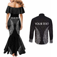 New Zealand Netball Couples Matching Mermaid Dress and Long Sleeve Button Shirt Koru and Maori Tattoo Jersey LT03 - Polynesian Pride