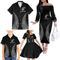 New Zealand Netball Family Matching Off The Shoulder Long Sleeve Dress and Hawaiian Shirt Koru and Maori Tattoo Jersey LT03 - Polynesian Pride