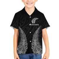 New Zealand Netball Family Matching Off Shoulder Short Dress and Hawaiian Shirt Koru and Maori Tattoo Jersey LT03 Son's Shirt Black - Polynesian Pride