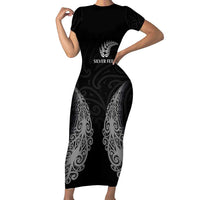 New Zealand Netball Family Matching Short Sleeve Bodycon Dress and Hawaiian Shirt Koru and Maori Tattoo Jersey LT03 Mom's Dress Black - Polynesian Pride