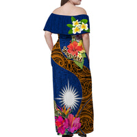 Personalised Marshall Islands Manit Day Family Matching Off Shoulder Maxi Dress and Hawaiian Shirt Marshall Seal Mix Hibiscus Flower Maori Pattern Style LT03 - Polynesian Pride