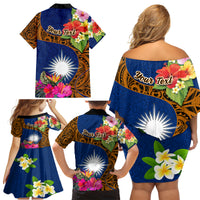 Personalised Marshall Islands Manit Day Family Matching Off Shoulder Short Dress and Hawaiian Shirt Marshall Seal Mix Hibiscus Flower Maori Pattern Style LT03 - Polynesian Pride