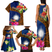 Personalised Marshall Islands Manit Day Family Matching Tank Maxi Dress and Hawaiian Shirt Marshall Seal Mix Hibiscus Flower Maori Pattern Style LT03 - Polynesian Pride