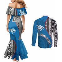 Fiji Rugby Couples Matching Mermaid Dress and Long Sleeve Button Shirts Coat of Arms Palm Tree Mix Polynesia Tapa Pattern LT03 - Polynesian Pride