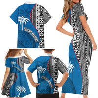 Fiji Rugby Family Matching Short Sleeve Bodycon Dress and Hawaiian Shirt Coat of Arms Palm Tree Mix Polynesia Tapa Pattern LT03 - Polynesian Pride