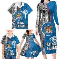 Custom Fiji Rugby Family Matching Long Sleeve Bodycon Dress and Hawaiian Shirt Coat of Arms Palm Tree Mix Polynesia Tapa Pattern LT03 - Polynesian Pride