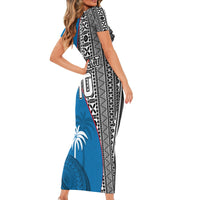 Custom Fiji Rugby Family Matching Short Sleeve Bodycon Dress and Hawaiian Shirt Coat of Arms Palm Tree Mix Polynesia Tapa Pattern LT03 - Polynesian Pride