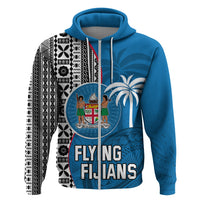 Custom Fiji Rugby Hoodie Coat of Arms Palm Tree Mix Polynesia Tapa Pattern LT03 Zip Hoodie Blue - Polynesian Pride