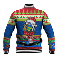 Personalised Solomon Islands Christmas Baseball Jacket Santa With Flag Of Solomon Polynesian Tribal Xmas Vibe LT03 - Polynesian Pride