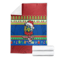 Personalised Solomon Islands Christmas Blanket Santa With Flag Of Solomon Polynesian Tribal Xmas Vibe LT03 - Polynesian Pride