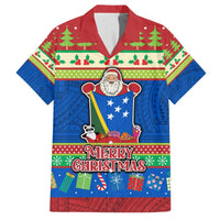 Personalised Solomon Islands Christmas Hawaiian Shirt Santa With Flag Of Solomon Polynesian Tribal Xmas Vibe LT03 Blue - Polynesian Pride