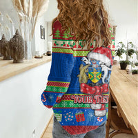 Personalised Solomon Islands Christmas Women Casual Shirt Santa With Flag Of Solomon Polynesian Tribal Xmas Vibe LT03 - Polynesian Pride