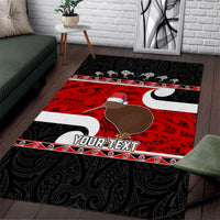 Personalized New Zealand Christmas Area Rug Santa Haka Fern and Kiwi Bird Tino Rangatiratanga Maori Flag Style LT03 Black - Polynesian Pride