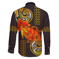 Hawaii Turtle Hibiscus Flower Family Matching Long Sleeve Bodycon Dress and Hawaiian Shirt Polynesian Tattoo LT03 - Polynesian Pride