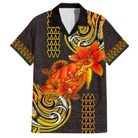 Hawaii Turtle Hibiscus Flower Family Matching Puletasi and Hawaiian Shirt Polynesian Tattoo LT03 Dad's Shirt - Short Sleeve Black - Polynesian Pride