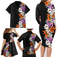 Hawaii Tropical Leaves and Flowers Family Matching Long Sleeve Bodycon Dress and Hawaiian Shirt Tribal Polynesian Pattern LT03 - Polynesian Pride